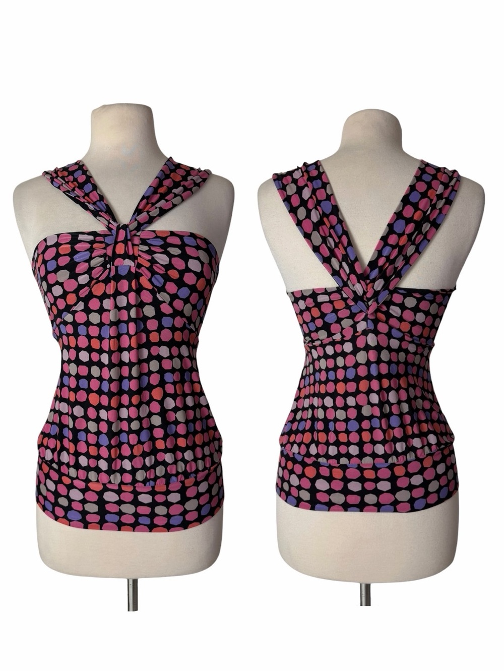The Limited XS Halter Top Black Pink Geo Print Stretch Y2K Going Out Tank